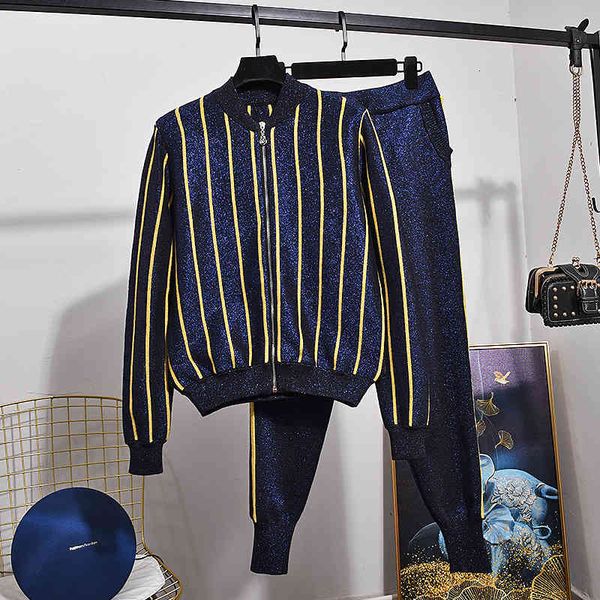 women's two piece pants autumn fashion long sleeve knitted cardigan gold line stripe jacket + harlan casual set clothes g428 qbbd, White
women's two piece pants autumn fashion long sleeve knitted cardigan gold line stripe jacket + harlan casual set clothes g428 qbbd, White