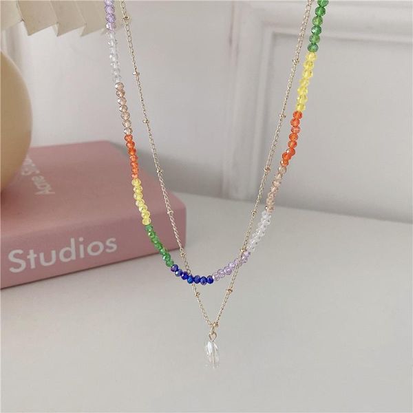 pendant necklaces 2021 korean fashion double layer rainbow color crystal beads transparent heart necklace for women grils jewelry gift, Silver
pendant necklaces 2021 korean fashion double layer rainbow color crystal beads transparent heart necklace for women grils jewelry gift, Silver