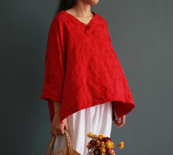 women's blouses & shirts women jacquard cotton linen plus size chinese button v neck blouse ladies loose red three quarter sleeve fall, White
women's blouses & shirts women jacquard cotton linen plus size chinese button v neck blouse ladies loose red three quarter sleeve fall, White