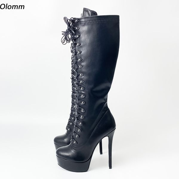 rontic fashion women winter platform knee boots faux leather stiletto heels round toe black party shoes us size 5-20
rontic fashion women winter platform knee boots faux leather stiletto heels round toe black party shoes us size 5-20