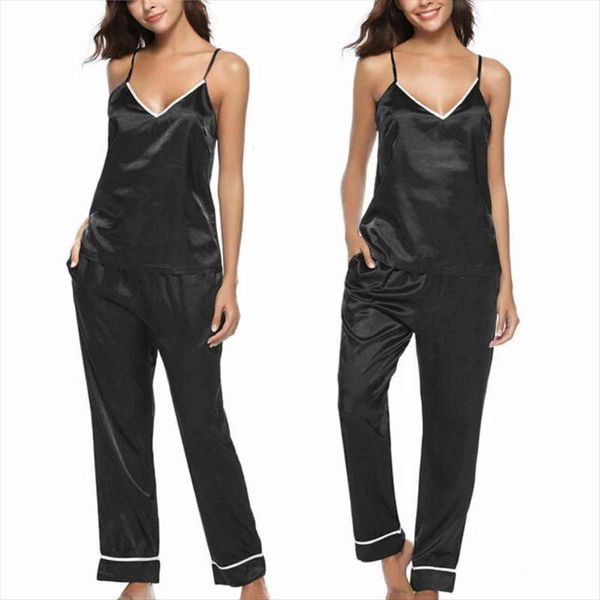 2pcs pajama sets silk satin women sleepwear solid color soft sleeveless v neck camisole long pants homwear nightwear, Black;red
2pcs pajama sets silk satin women sleepwear solid color soft sleeveless v neck camisole long pants homwear nightwear, Black;red