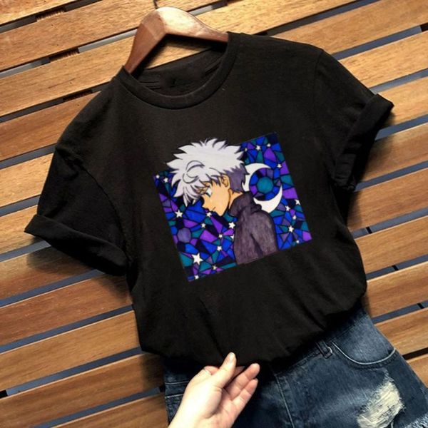women's t-shirt anime x killua woman fashion short sleeve o-neck cloth, White