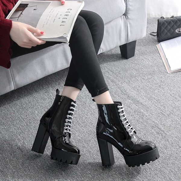 boots autumn and winter patent leather short waterproof platform thick heel tube dance women's middle, Black
boots autumn and winter patent leather short waterproof platform thick heel tube dance women's middle, Black