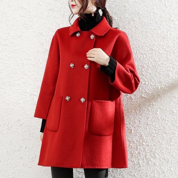 women's wool & blends double sided cashmere coat spring 2021 small hepburn style red baby collar woolen, Black
women's wool & blends double sided cashmere coat spring 2021 small hepburn style red baby collar woolen, Black