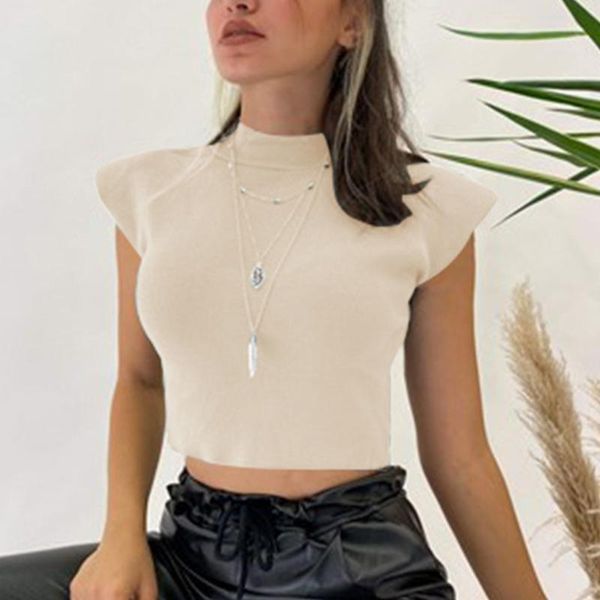 women's t-shirt women knitted shoulder pad 2021 summer fashion slim solid street style short clothes, White
women's t-shirt women knitted shoulder pad 2021 summer fashion slim solid street style short clothes, White