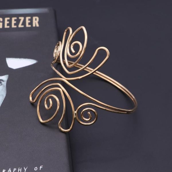 bangle gold color upper arm bracelet carved tulip flower bracelets bangles, Black