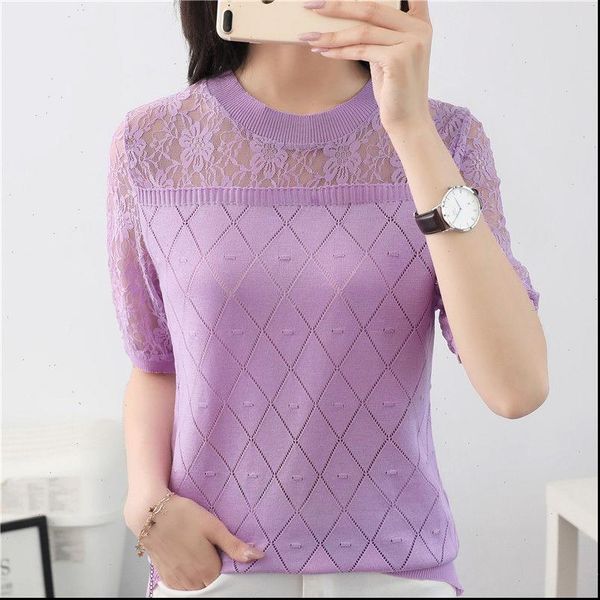 women spring blouses summer style knitted hollow out shirts lady casual short sleeve o neck solid loose df3470, White
women spring blouses summer style knitted hollow out shirts lady casual short sleeve o neck solid loose df3470, White