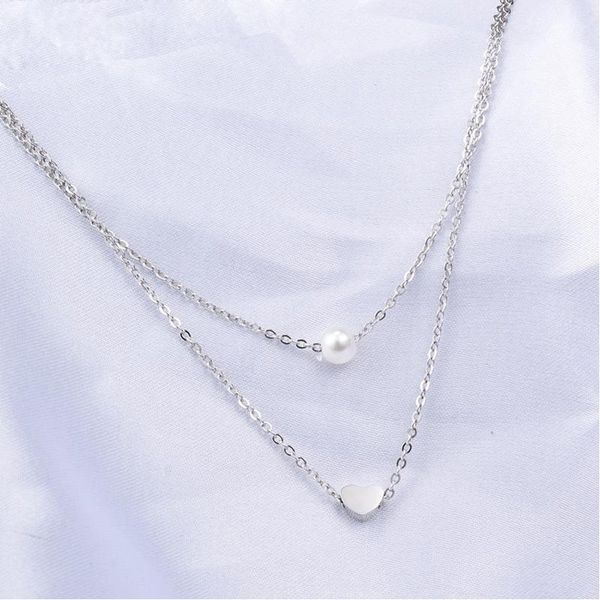 pendant necklaces double layered necklace for women stainless steel pealr heart chain choker neck jewelry, Silver
pendant necklaces double layered necklace for women stainless steel pealr heart chain choker neck jewelry, Silver
