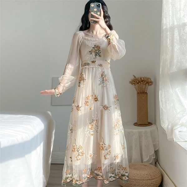 spring women french romantic floral embroidery mesh midi dress elegant long-sleeved chic feminine robe 210519, Black;gray
spring women french romantic floral embroidery mesh midi dress elegant long-sleeved chic feminine robe 210519, Black;gray