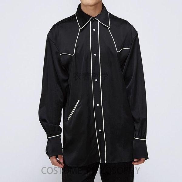 men's casual shirts s-5xl 2021 clothing personality modern fashion male white stripes loose long-sleeve shirt plus size singer costume, White;black
men's casual shirts s-5xl 2021 clothing personality modern fashion male white stripes loose long-sleeve shirt plus size singer costume, White;black