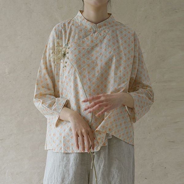 johnature retro print stand button three quarter sleeve shirt summer simple comfortable all-match women shirts 210521, White
johnature retro print stand button three quarter sleeve shirt summer simple comfortable all-match women shirts 210521, White