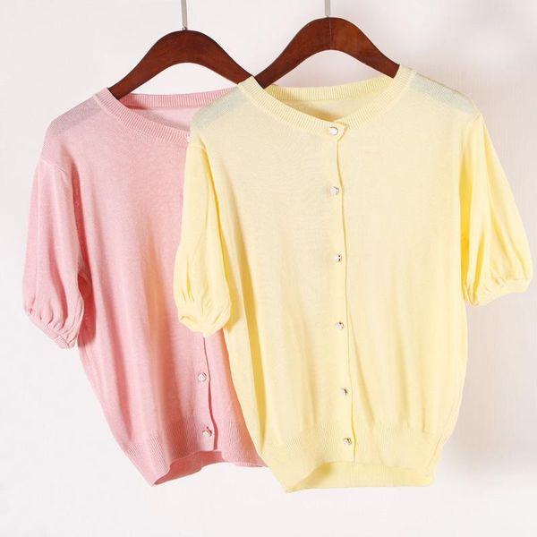 women's blouses & shirts summer o-neck collar short lantern sleeve thin women knitted single breasted solid color casual female wild, White
women's blouses & shirts summer o-neck collar short lantern sleeve thin women knitted single breasted solid color casual female wild, White