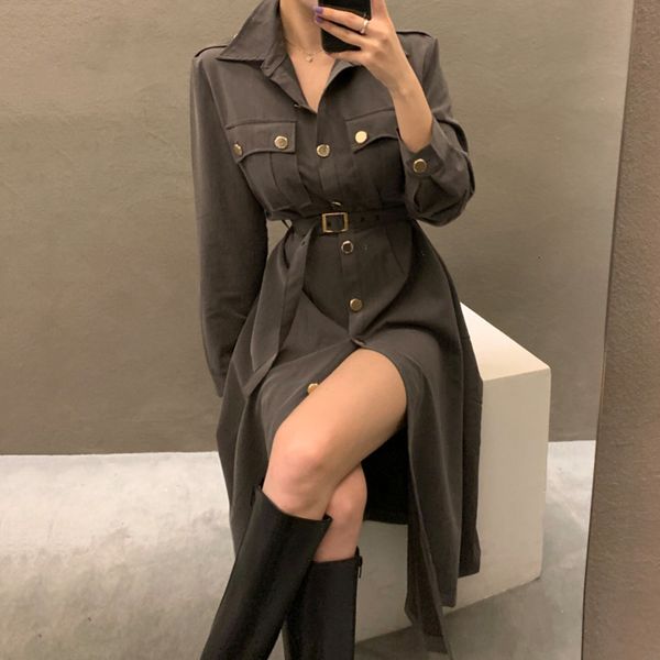dress autumn winter woman full sleeve single breasted solid color office ladies work long high waist vestidos femme cdqv 6ykz, Black;gray
dress autumn winter woman full sleeve single breasted solid color office ladies work long high waist vestidos femme cdqv 6ykz, Black;gray