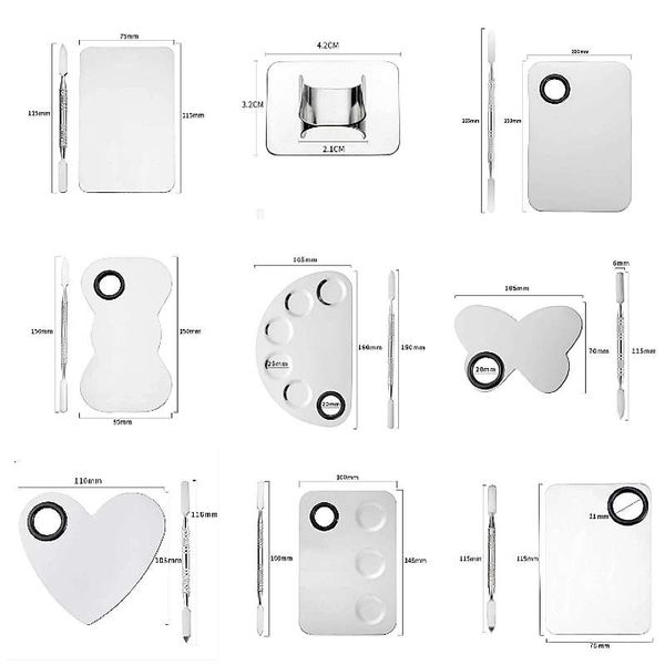 nail polish color palette stainless steel material 100mm 150mm black with finger holder make up plate heart butterfly shape
nail polish color palette stainless steel material 100mm 150mm black with finger holder make up plate heart butterfly shape