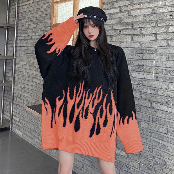 women's sweaters trendy flame sweater knitwear 2022 fall/winter loose design hooded lazy wind top, White;black
women's sweaters trendy flame sweater knitwear 2022 fall/winter loose design hooded lazy wind top, White;black