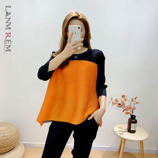 women summer t-shirt stitching color big size pleated t-shirts round neck fashion streetwear clothing 2f0040 210507, White
women summer t-shirt stitching color big size pleated t-shirts round neck fashion streetwear clothing 2f0040 210507, White