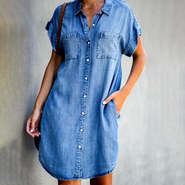 skirts summer woman women dress short sleeve pockets single-breasted irregular hem knee-length imitation denim dresses party beach work, Black
skirts summer woman women dress short sleeve pockets single-breasted irregular hem knee-length imitation denim dresses party beach work, Black