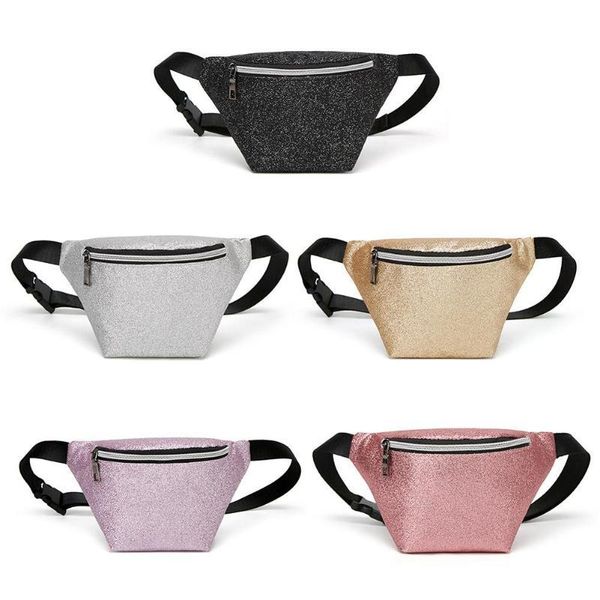 waist bags sequins fanny belt packs women pu leather glitter chest