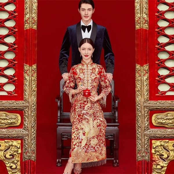 ethnic clothing summer dragon phoenix embroidery marry clothes cheongsam chinese traditional bride groom wedding dress qipao, Red
ethnic clothing summer dragon phoenix embroidery marry clothes cheongsam chinese traditional bride groom wedding dress qipao, Red