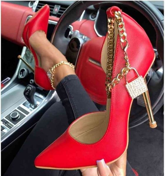 high red bottom heels pumps fashion women shoes wedding pointed toe metal chain lock design buckle sandals party, Black
high red bottom heels pumps fashion women shoes wedding pointed toe metal chain lock design buckle sandals party, Black
