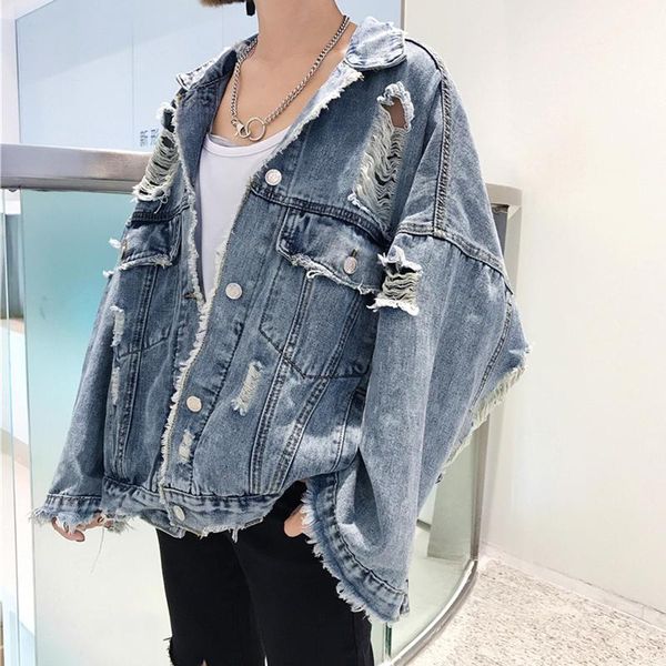 women's jackets 2021 autumn holes denim jacket women long sleeve fashion streetwear harajuku bf style frayed hiphop jeans coat oversize, Black;brown
women's jackets 2021 autumn holes denim jacket women long sleeve fashion streetwear harajuku bf style frayed hiphop jeans coat oversize, Black;brown