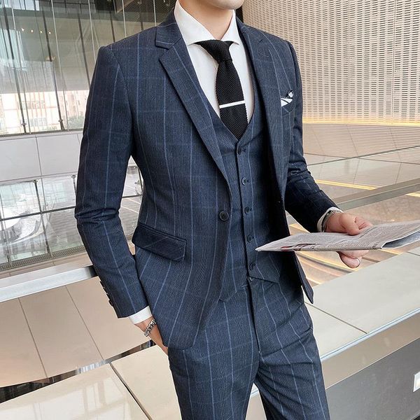 british style men's striped suit business three piece white collar overalls slim suits & blazers, White;black
british style men's striped suit business three piece white collar overalls slim suits & blazers, White;black