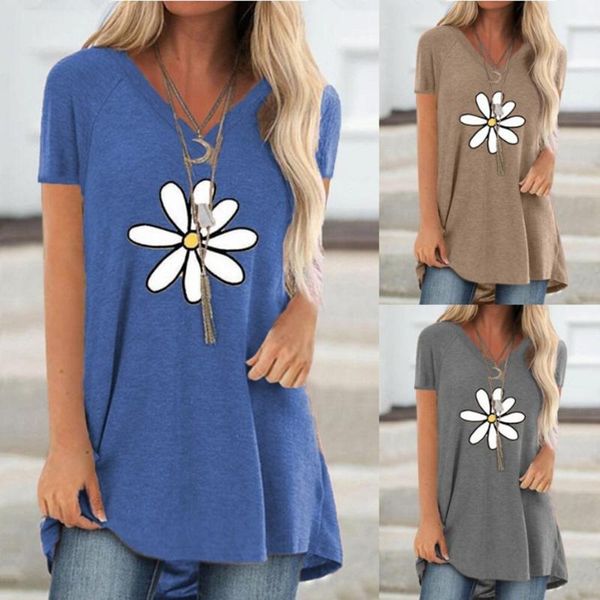 women daisy print short sleeve t-shirt 2021 casual loose and comfortable v-neck pullover female street flower t-shirts women's, White
women daisy print short sleeve t-shirt 2021 casual loose and comfortable v-neck pullover female street flower t-shirts women's, White