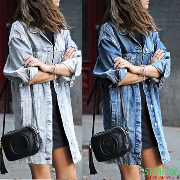 

women's jackets 2021 harajuku boyfriend wind jean jacket loose long sleeve female coats plus size autumn winter women hole denim, Black;brown