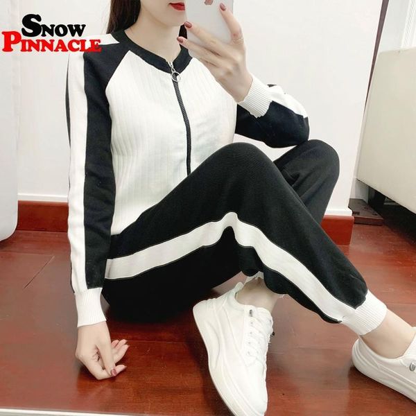 women o-neck splicing suit and sets autumn styled casual long pants girls loose costumes 210524, White
women o-neck splicing suit and sets autumn styled casual long pants girls loose costumes 210524, White