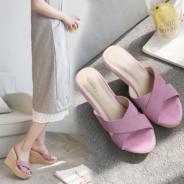 slippers cross strap candy color wedges flip flop women nubuck cow leather high heel summer ladies platform sandals thick bottom, Black
slippers cross strap candy color wedges flip flop women nubuck cow leather high heel summer ladies platform sandals thick bottom, Black