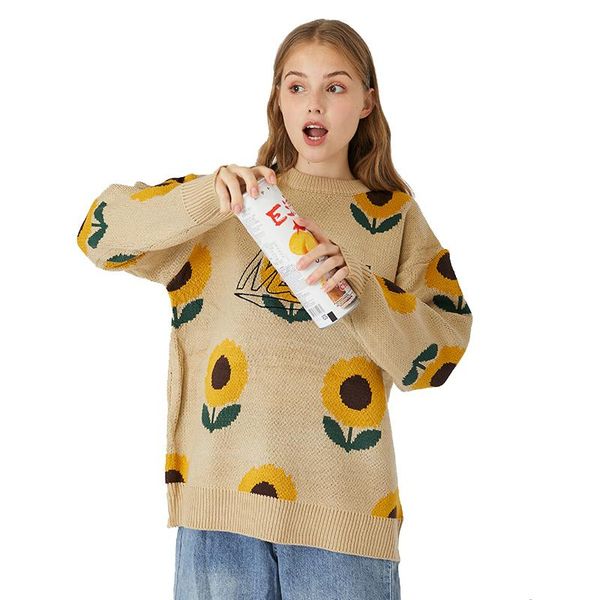 women's sweaters autumn and winter ladies sweater long sleeve round neck sunflower pattern loose casual warm knit korean, White;black
women's sweaters autumn and winter ladies sweater long sleeve round neck sunflower pattern loose casual warm knit korean, White;black