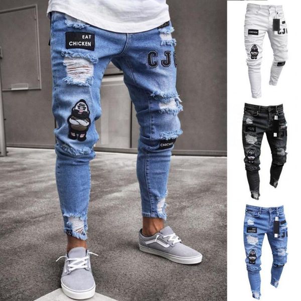 est stylish men badge ripped hole pockets skinny jeans stretchy tights denim pants plus size 3xl men's, Blue
est stylish men badge ripped hole pockets skinny jeans stretchy tights denim pants plus size 3xl men's, Blue