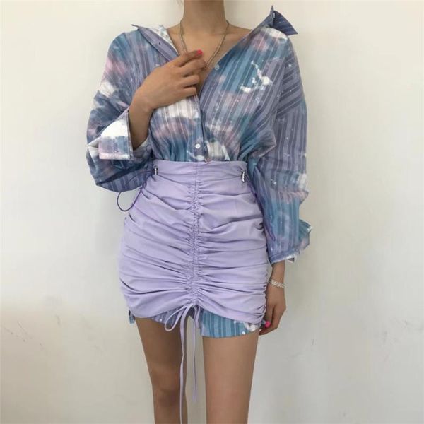 women's blouses & shirts ink print turn down collar chic korean style loose shirt+simple solid pleated sweet skirt 2021 early spring ou, White
women's blouses & shirts ink print turn down collar chic korean style loose shirt+simple solid pleated sweet skirt 2021 early spring ou, White