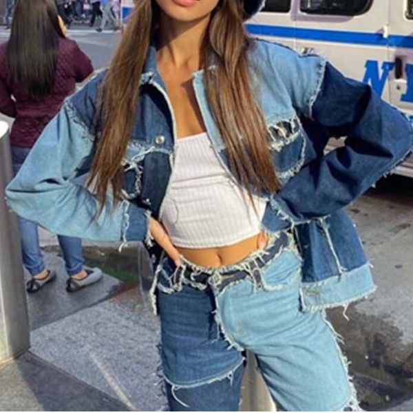 vintage autumn women's patchwork jeans jackets harajuku cotton casual coats streetwear y2k aesthetic 90s 2021, Black;brown
vintage autumn women's patchwork jeans jackets harajuku cotton casual coats streetwear y2k aesthetic 90s 2021, Black;brown