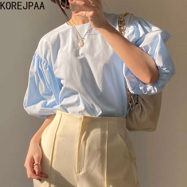 korejpaa women shirt summer korea chic gentle milk soft round neck loose all-match solid color casual lantern sleeve blouse 210526, White
korejpaa women shirt summer korea chic gentle milk soft round neck loose all-match solid color casual lantern sleeve blouse 210526, White
