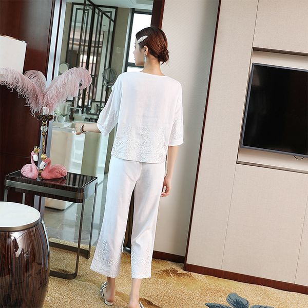 shorts suits & sets spring summer suit women luxurious embroidery cotton linen +straight pants & capris sets, White;black
shorts suits & sets spring summer suit women luxurious embroidery cotton linen +straight pants & capris sets, White;black