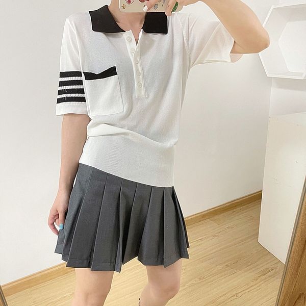 high version tb four bar ice silk back dog knitted polo shirt college style close waist thin short sleeve t-shirt women's fashion, White;black
high version tb four bar ice silk back dog knitted polo shirt college style close waist thin short sleeve t-shirt women's fashion, White;black