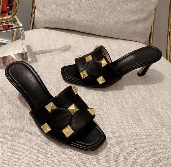 rivets high heel slippers women rhombic leather peep toe candy color rome sandals 2021 summer party shoes runway slides, Black
rivets high heel slippers women rhombic leather peep toe candy color rome sandals 2021 summer party shoes runway slides, Black