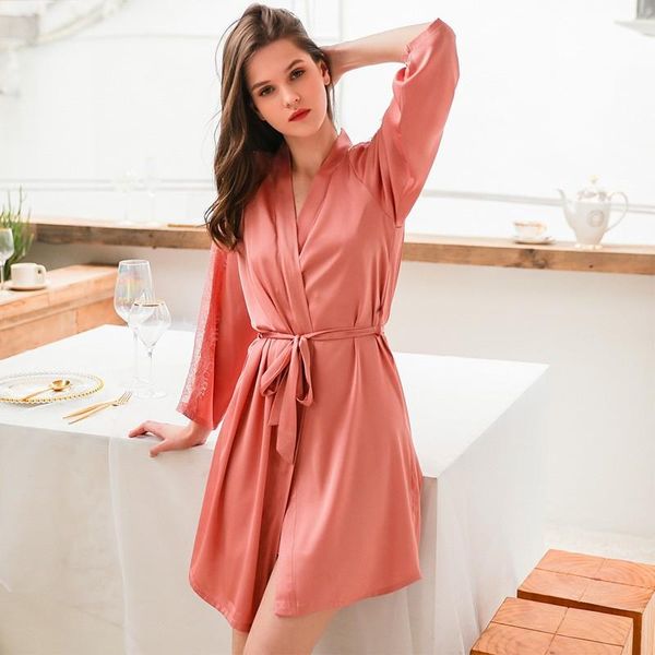 women's sleepwear lace patchwork women robe pink satin kimono gown female silky casual bathrobe loose home dressing, Black;red
women's sleepwear lace patchwork women robe pink satin kimono gown female silky casual bathrobe loose home dressing, Black;red