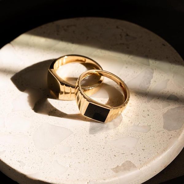couple ring normcore 18k gold plated black square geometric texture finger rings for men's stainless steel cluster, Golden;silver
couple ring normcore 18k gold plated black square geometric texture finger rings for men's stainless steel cluster, Golden;silver