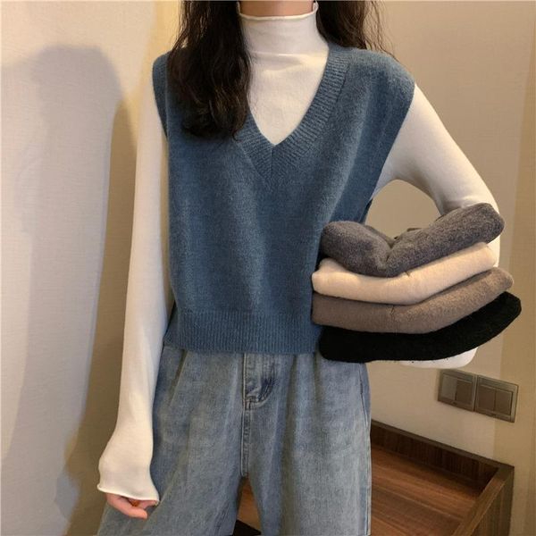 autumn 2021 vest sweater women's versatile v-neck short sleeveless jacket vests, Black;white
autumn 2021 vest sweater women's versatile v-neck short sleeveless jacket vests, Black;white