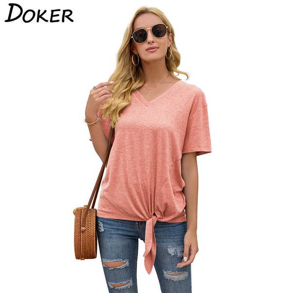 solid color short sleeve v-neck t-shirt women knotted mid-length clothes all-match casual loose streetwear oversized t shirt 210604, White
solid color short sleeve v-neck t-shirt women knotted mid-length clothes all-match casual loose streetwear oversized t shirt 210604, White