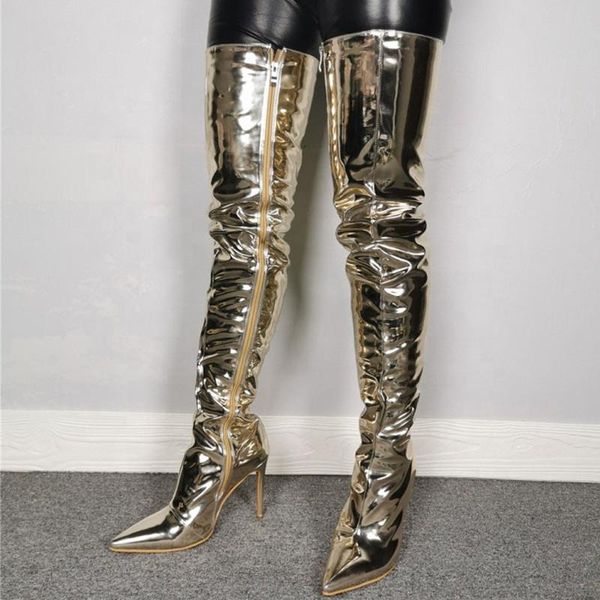 boots american style gold patent leather side zip big size 47 women thigh high thin heel pointy toe long booties for ladies, Black
boots american style gold patent leather side zip big size 47 women thigh high thin heel pointy toe long booties for ladies, Black