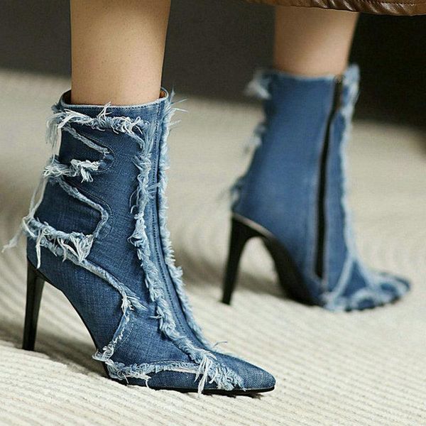 boots 2021 denim women ankle pointed toe thin high heel ladies short dress side zipper women's shoes plus size 43, Black
boots 2021 denim women ankle pointed toe thin high heel ladies short dress side zipper women's shoes plus size 43, Black