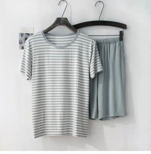 men's sleepwear summer modal pajamas short-sleeved shorts striped t-shirt comfortable plus size home service suit sleep wear men, Black;brown
men's sleepwear summer modal pajamas short-sleeved shorts striped t-shirt comfortable plus size home service suit sleep wear men, Black;brown