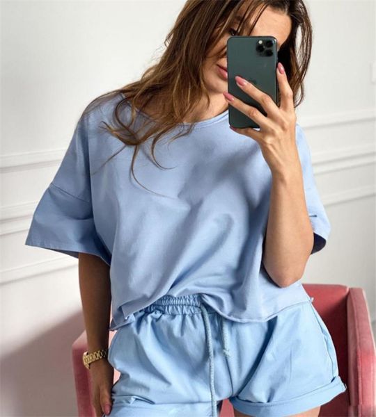 women's tracksuits dailou summer casual 2 pieces set women tracksuit suits batwing half sleeve t-shirts+shorts sets leisure ladies shor, Gray