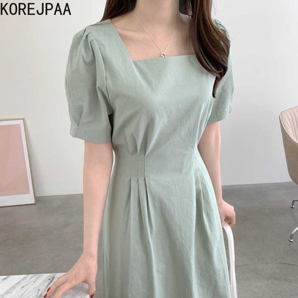 korejpaa women dress korea summer elegant square collar pleated lace waist solid color bubble sleeve long vestido 210526, Black;gray
korejpaa women dress korea summer elegant square collar pleated lace waist solid color bubble sleeve long vestido 210526, Black;gray