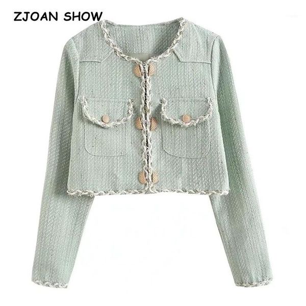 women's suits & blazers 2021 autumn mint green o neck tweed cropped blazer vintage women metal covered buttons short suit sweet ladies, White;black
women's suits & blazers 2021 autumn mint green o neck tweed cropped blazer vintage women metal covered buttons short suit sweet ladies, White;black