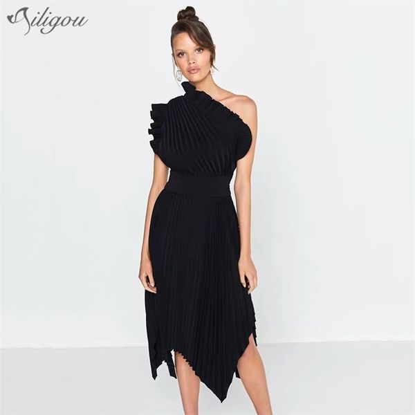 fashion women ruffles party pleated dress one shoulder sexyy club elegant maxi vestidos 210525, Black;gray
fashion women ruffles party pleated dress one shoulder sexyy club elegant maxi vestidos 210525, Black;gray