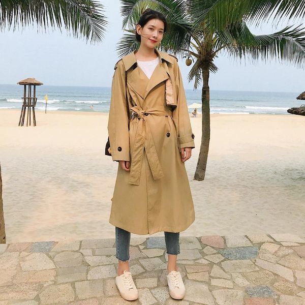 women's trench coats plaid coat 2021 spring leisure korean lapel long-sleeve loose long windbreaker outwear women fashion z1004, Tan;black
women's trench coats plaid coat 2021 spring leisure korean lapel long-sleeve loose long windbreaker outwear women fashion z1004, Tan;black